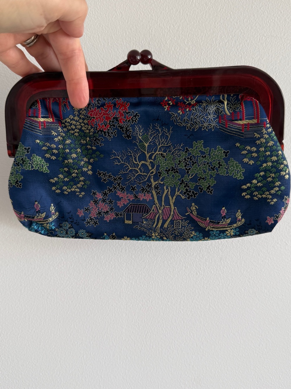 Vintage blue satin silk / satin clutch - Picture 10 of 15